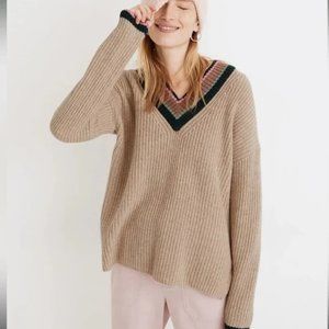 Madewell Tipped Forest V-neck Wool Blend Sweater Small
